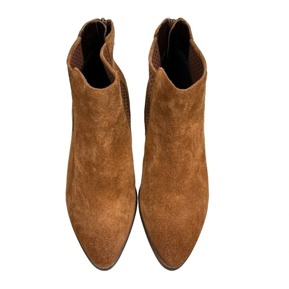 Cole Haan Val Boots Suede Perforated Panels Pointed Toe British Tan Women Sz‎ 8C